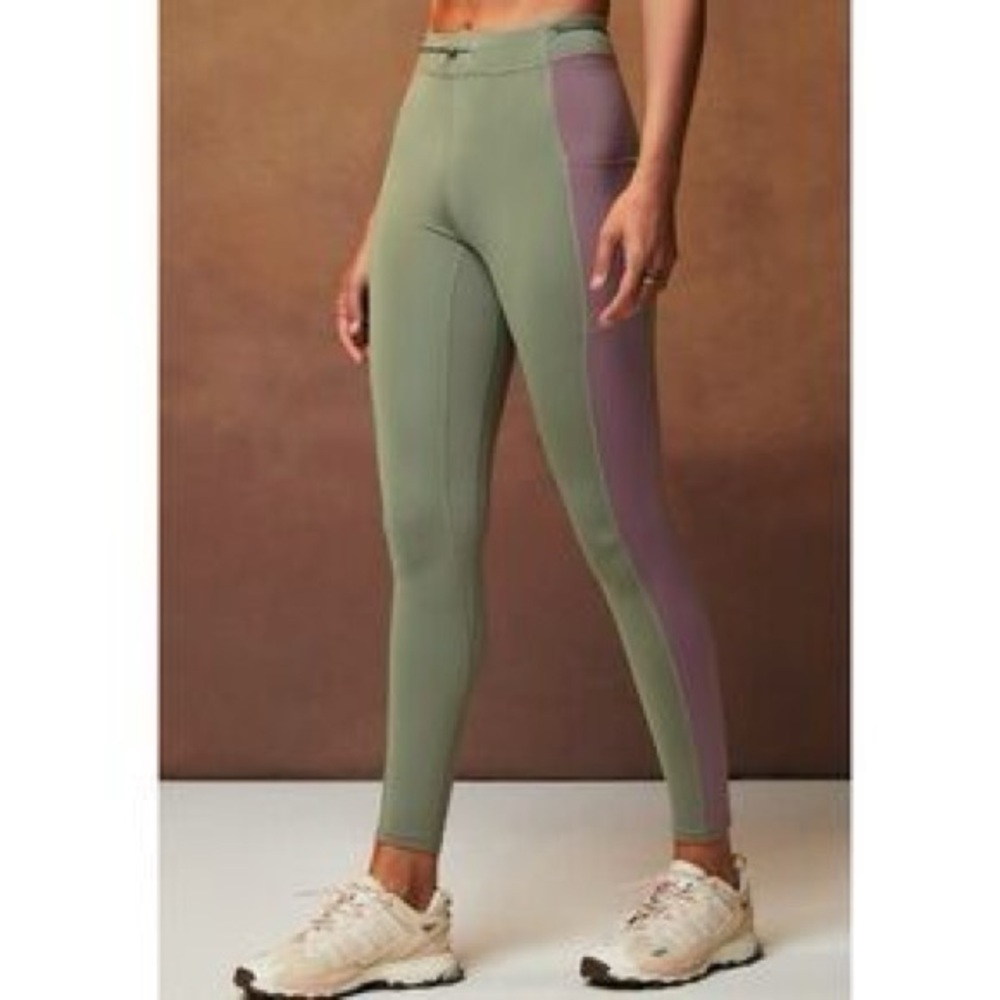Fabletics Green and Purple High-Waisted Leggings